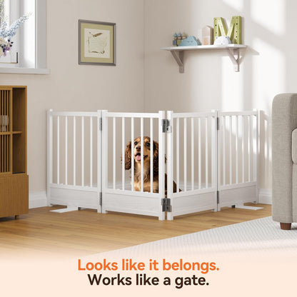 Dog Gate for Small Dogs, 48" No Drill Foldable Reinforced Base Pet Fence, Heavy Duty Step-Over Doorway Puppy Barrier, Anti-Tip Metal Frame, Supports 200+ lbs, Black