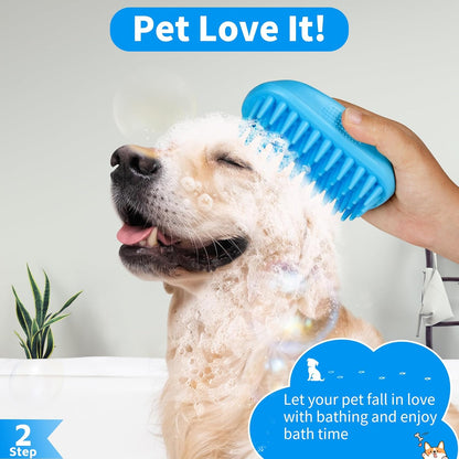 Comotech 3-in-1 Dog Grooming Brush | Adjustable Handle Shampoo Brush & Scrubber for Short & Long Haired Dogs & Cats (Blue Blue White)