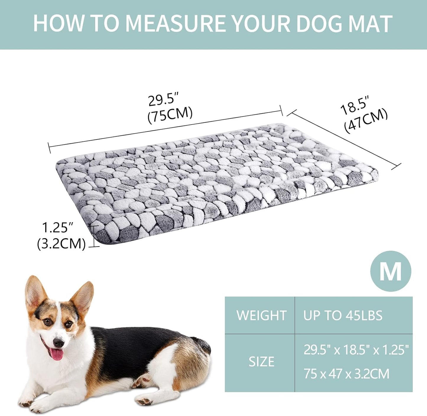 VANKEAN Dog Crate Pad Bed Mat Reversible (Warm & Cool), Soft Pet Sleeping Mat Dog Bed for Crate Suitable for Small to XX-Large Dogs and Cats, Machine Washable Crate Beds, Grey Stone Pattern
