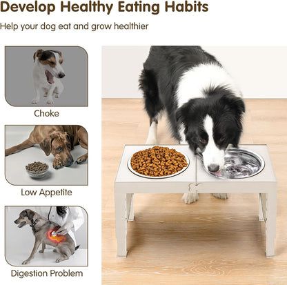 XIAZ Elevated Dog Bowls Large Breed Raised Dogs Bowl Stand Large/Medium Sized Dog Slow Feeder Dogs Bowls Food Water Stands 5 Heights Adjustable 9/11/12/14in Pet Feeder Dish Station