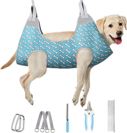 Supet Dog Grooming Hammock Harness for Dogs Cats, Relaxation Pet Nail Clipper Hammock, Restraint Dog & Small Animal Leashes Sling for Groomingk for Nail Trimming (Coral Blue, S)
