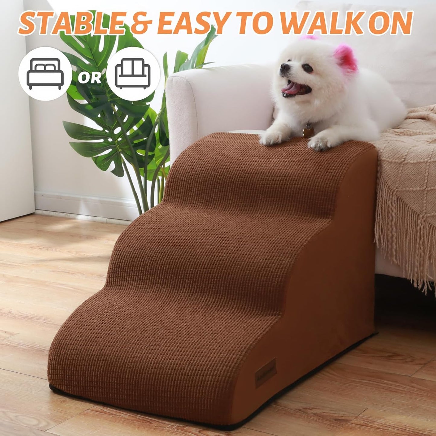 Aodisman 3-Step Dog Ramp and Stairs for Sofa and Chair - Non-Slip Sturdy Pet Steps for Small Dogs and Cats,15.7" H,Grey