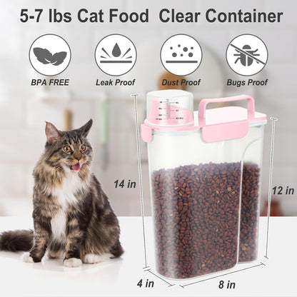 Dog Cat Food Storage Container, Pet Food Container Airtight with Large Spout & Cup, BPA-Free Plastic Food Dispenser for Pet Food, Bird Seed, Rice, Flour - Pink 2.5-5lb (1 pack)