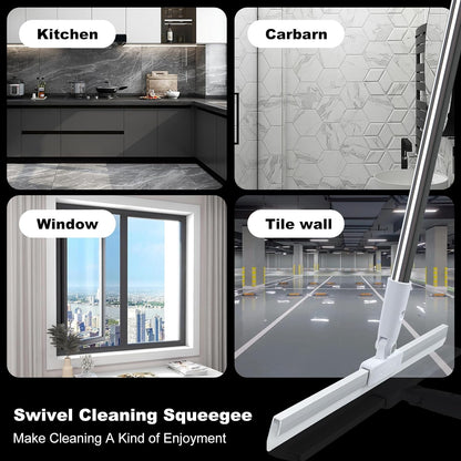 Rubber Squeegee Broom for Floor,62" Long Handle Window Squeegee, Silicone Pet Hair Remover,Magic Squeegee Broom for Indoor Cleaning,Cleans Glass, Hair, fine dust, Liquids, Suitable Smooth Floors, Rugs
