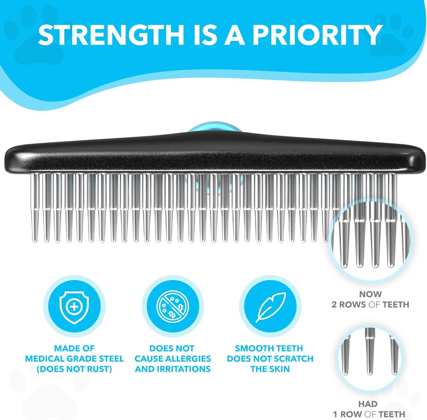 DOGI Deshedding Brush Comb - Undercoat Rake for Dogs, Cats, Short, Long Hair Coats - Double Row Stainless Steel Pins - Reduce Shedding by 90% (Green)