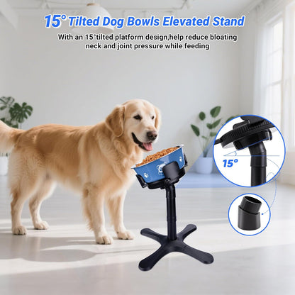 Dog Bowls Elevated Adjustable Stand, Raised Bowl with 3 Heights & Tilted Feeding Stand, Compatible with Various Bowls, for Medium & Large Breeds (1 Pack) Black
