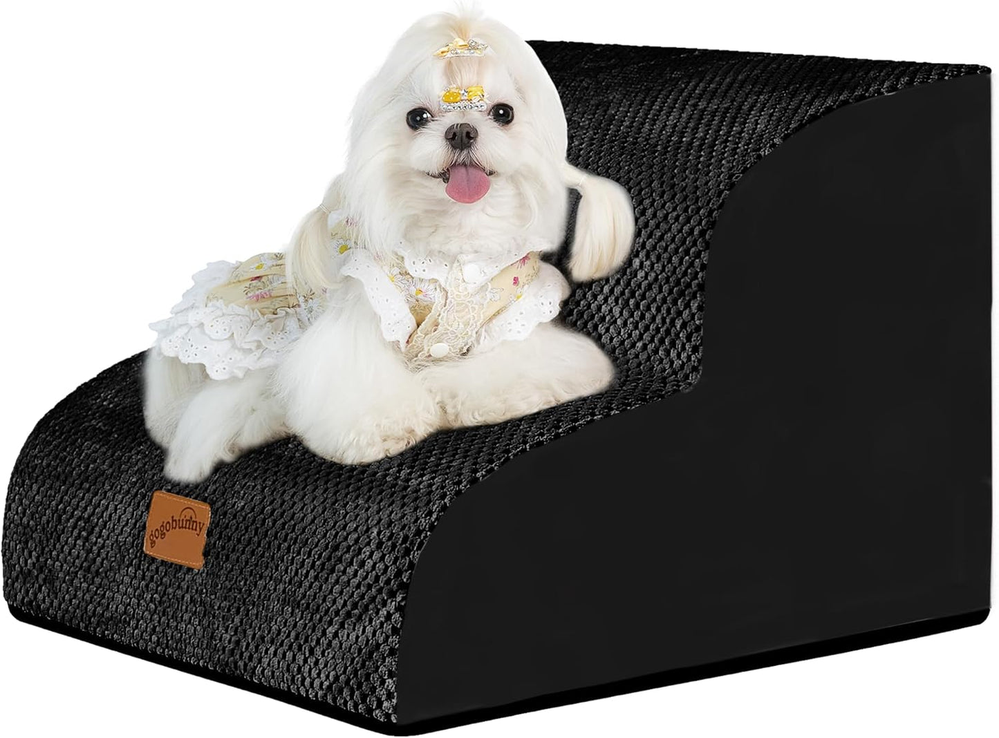 GoGoBunny Ramp Dog Stairs for Couch Sofa and Chair 15.7" H, 3-Step Pet Steps for Small Dogs and Cats, Non-Slip Waterproof Fabric Cover, Stable and Balanced Indoor Step, Pets Friendly, Grey