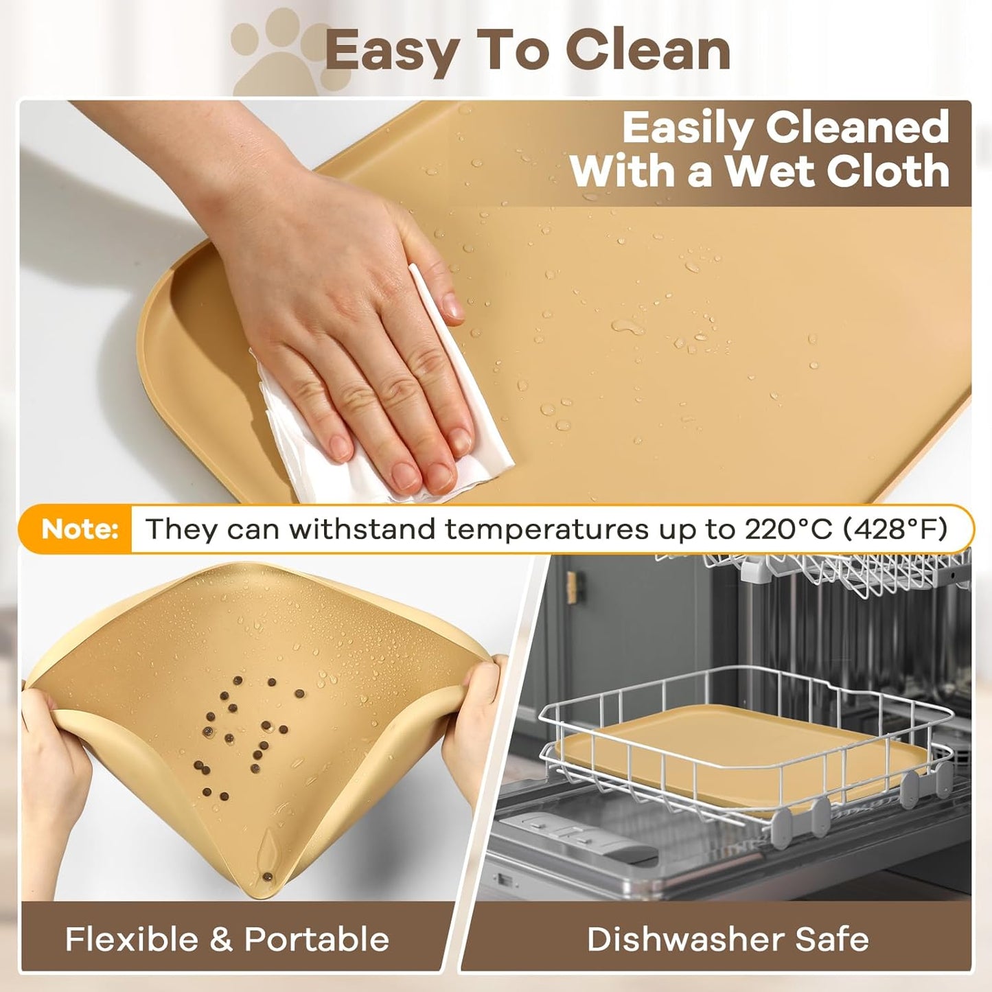 Smilool Silicone Pet Food Mat with Raised Edge for Food and Water Bowl, Dog Feeding Mats, Cat Food Trays for Floor Waterproof, Rubber Tray for Dogs and Cats, 19 x 12 x 0.7 Dark Brown