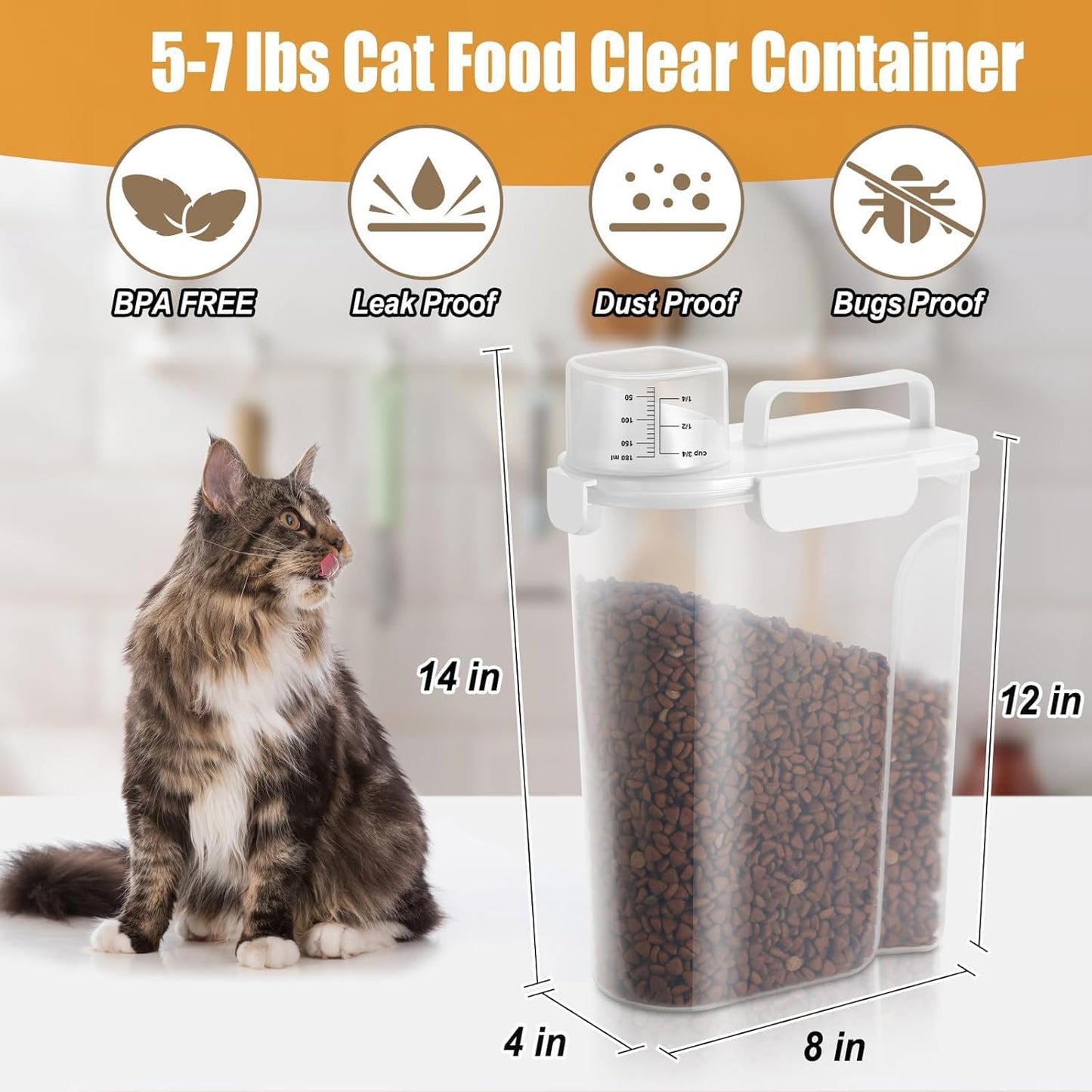 Dog Cat Food Storage Container, Pet Food Container Airtight with Large Spout & Cup, BPA-Free Plastic Food Dispenser for Pet Food, Bird Seed, Rice, Flour - Pink 2.5-5lb (1 pack)