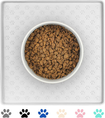 Ptlom Pet Placemat for Dog and Cat, Mat for Prevent Food and Water Overflow, Suitable for Small, Medium and Big Pet, 18" 12", Grey, Silicone