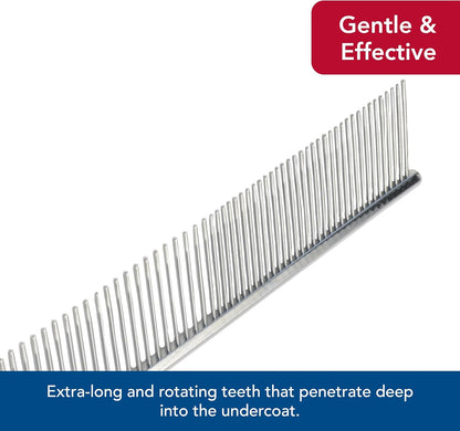 Coastal Pet Safari Dog Grooming Comb for Medium and Coarse Coats - Extra-Long Rotating Teeth - Undercoat Rake for Coarse Coats - 7 1/4"