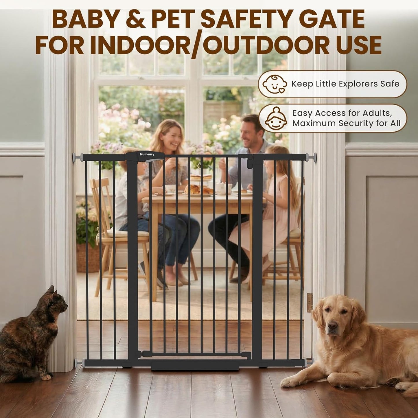 Mumeasy 36" High Extra Tall Dog Gate, 29.6"-40.5" Wide Pressure Mounted Tall Baby Gate for Dog, Auto Close Pet Gate with Door for Stairs,Doorways,House,Black