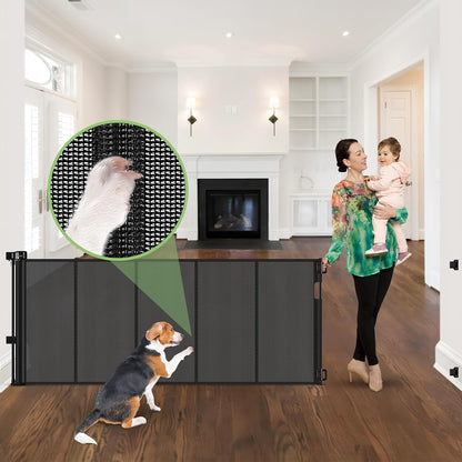 96 Inch Wide Reinforced Retractable Baby Gate with Support Rods, Extra Long Dog Gate Retractable Gate Outdoor Gates for Decks, Prevent Crawling Under Extra Long Baby Gates for Large Openings, Black