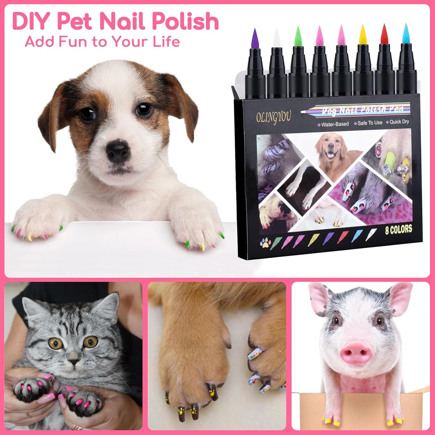 OLINGYOU 15 Colors Dog Nail Polish Pens Quick Dry, Pet Nail Polish Set for Dogs DIY Dogs Puppy Nails, Dog Safe Nail Polish Non Toxic, Odorless, Easy to Apply