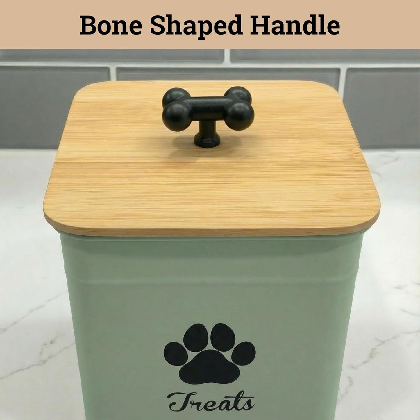 Dog Treat Container Airtight - 6 Inch Wide x 8 Inch Tall Iron Dog Treat Jar for Kitchen Counter with Airtight Bamboo Lid - 12 Cup Capacity Pet Treat Container - Doggie Cookie Jar - Big Treats Canister