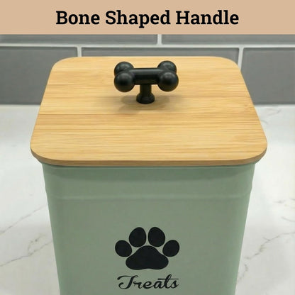 Dog Treat Container Airtight - 6 Inch Wide x 8 Inch Tall Iron Dog Treat Jar for Kitchen Counter with Airtight Bamboo Lid - 12 Cup Capacity Pet Treat Container - Doggie Cookie Jar - Big Treats Canister