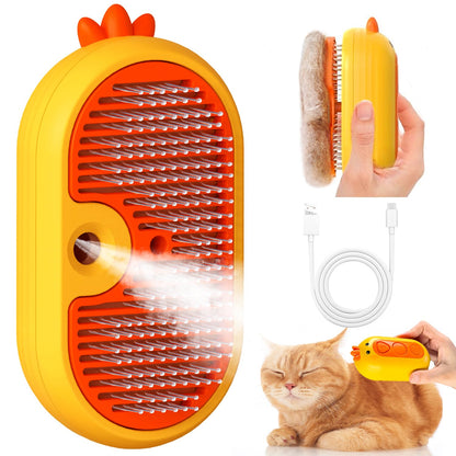 Double-Sided Pet Deshedding Dematting Comb & Steam Brush with 2 Spray Levels, Extra-Wide Detangling Undercoat Rake for Long-Hair Dogs & Cats Matted Fur, Knots, Rechargeable Grooming & Massage Tool