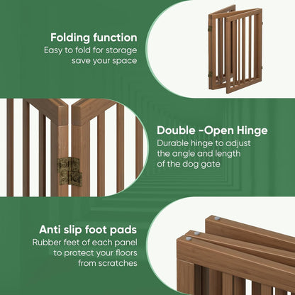 Freestanding Foldable Dog Gate - 4 Panel Room Divider with Metal Support Feet (Black)