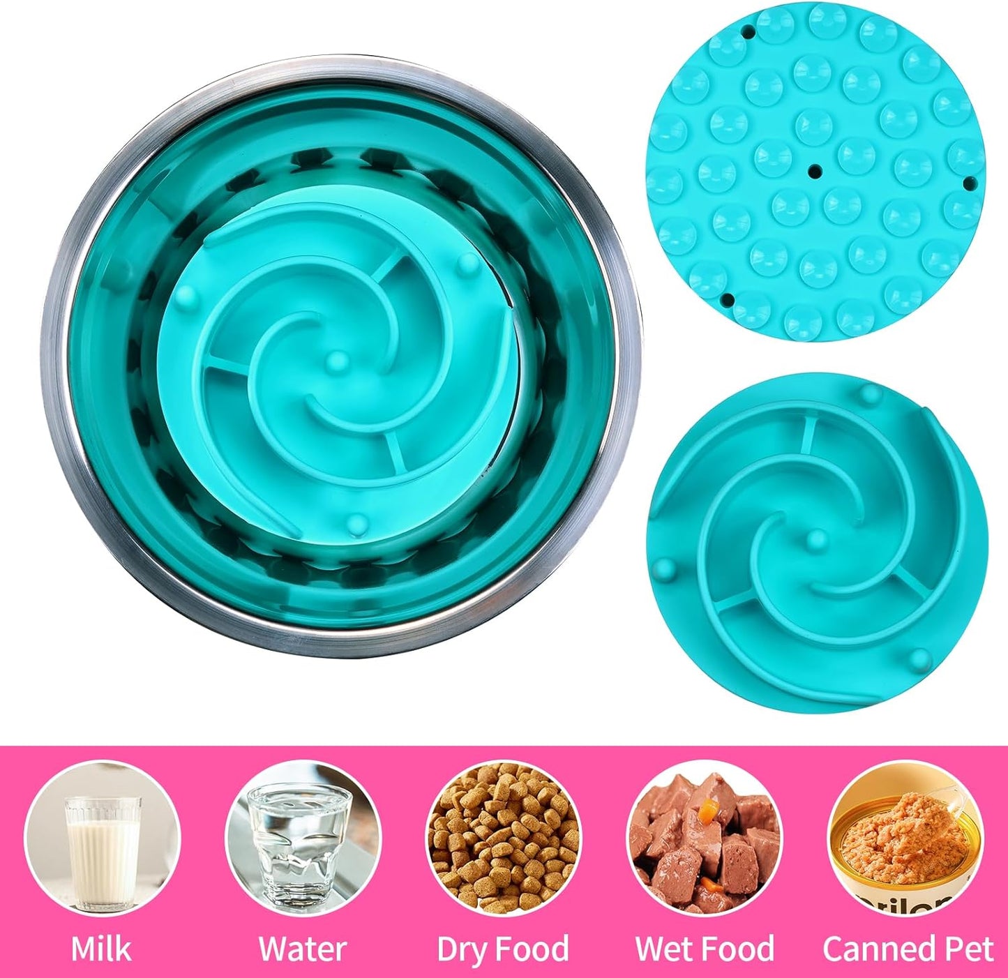 Slow Feeder Dog Bowls Insert, Bestalk Soft Silicone Slow Eating Feeder Insert with Suction Cups for Small, Medium and Large Dogs, Fit into Basic and Elevated Dog Bowls, Dark Blue