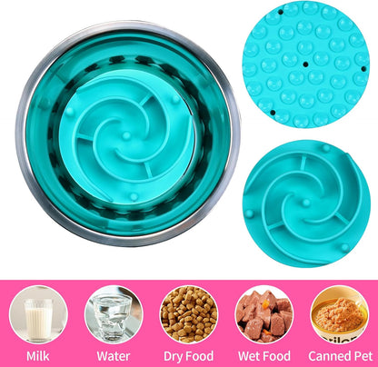 Slow Feeder Dog Bowls Insert, Bestalk Soft Silicone Slow Eating Feeder Insert with Suction Cups for Small, Medium and Large Dogs, Fit into Basic and Elevated Dog Bowls, Dark Blue