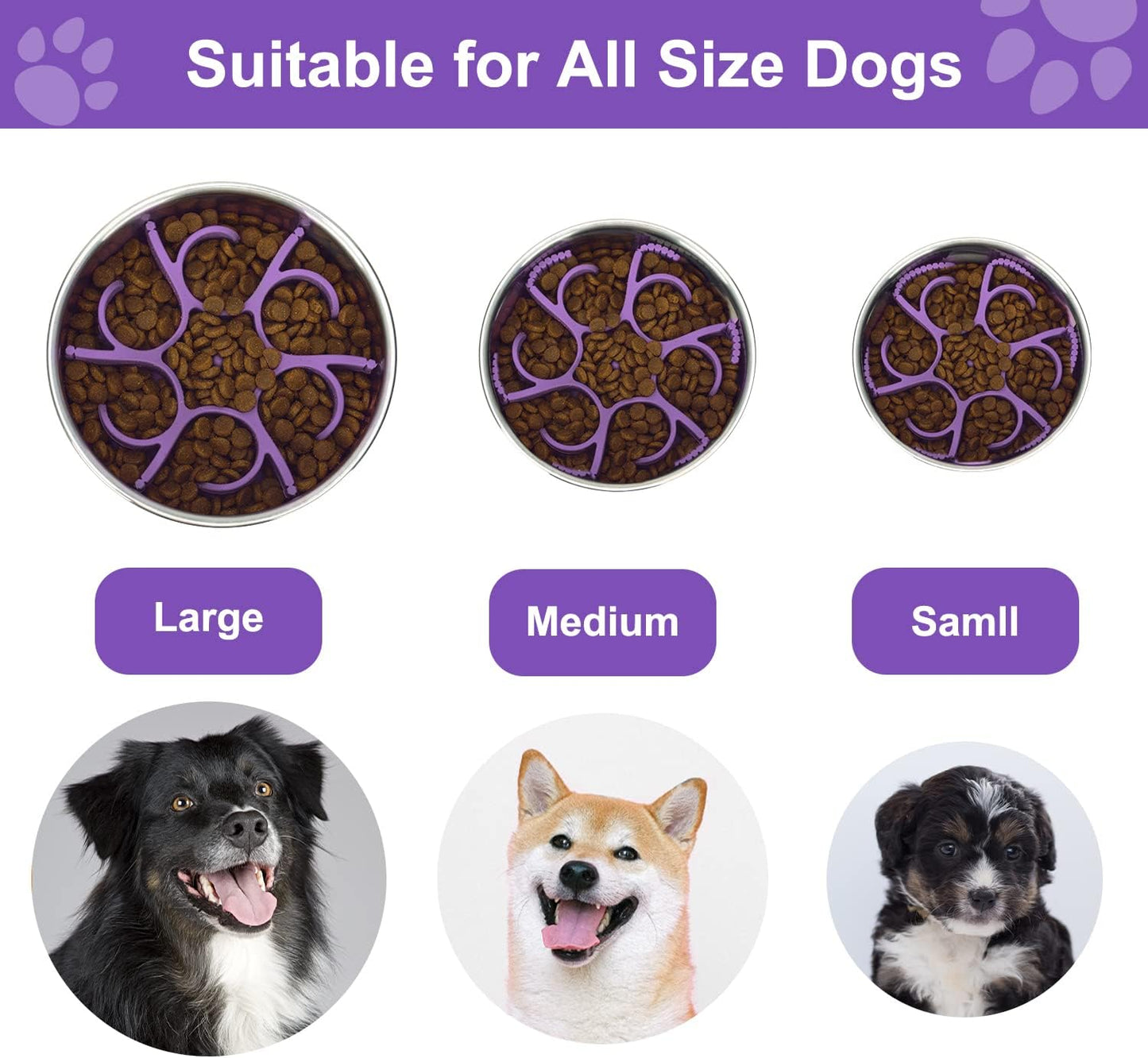 Anipaw Dog Slow Feeder Bowls Silicone Spiral Pet Food Feeder Insert to Slow Down Eating for Large Medium Small Breed Dogs Perfect with Stainless Steel Glass Ceramic Pet Bowls (Grey)