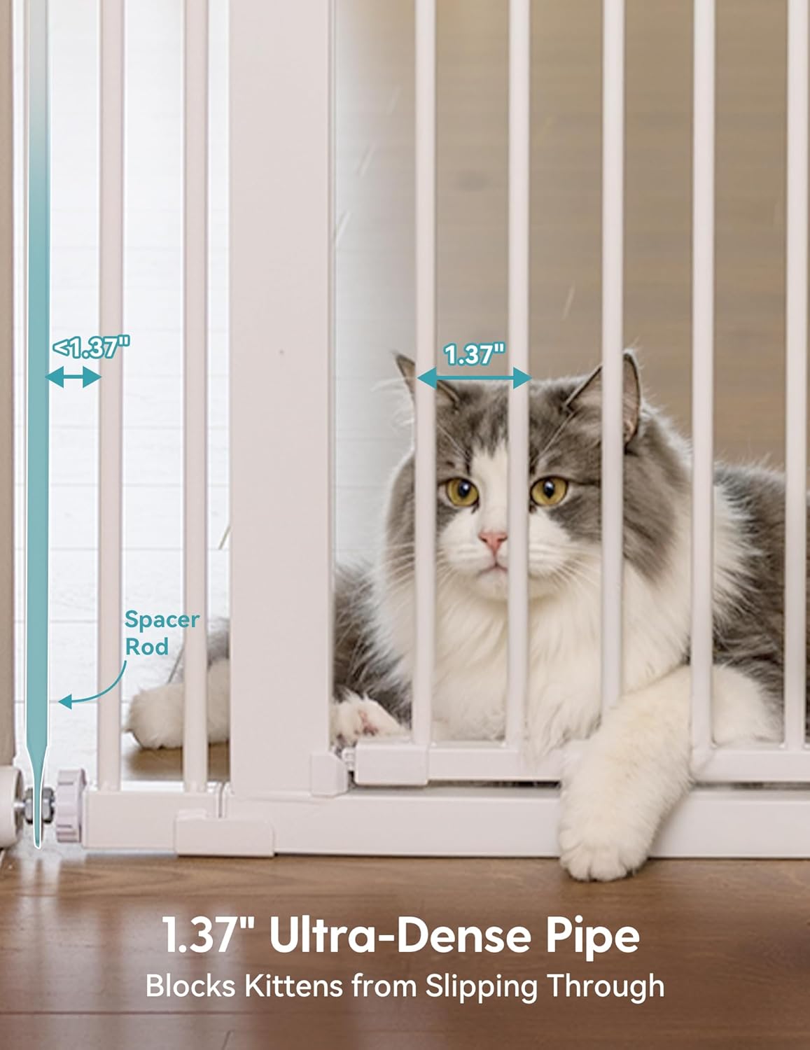 No Pawblems 55" Extra Tall Pet Gate for Cat/Dog, 29-40" Wide Auto Close Tall Dog Gate for Doorways/Hallways, 1.37" Ultra Narrow Spacing, NO Drilling Pressure Mounted, Black