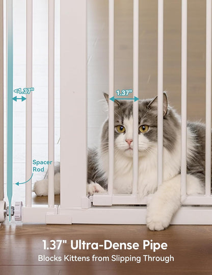 No Pawblems 55" Extra Tall Pet Gate for Cat/Dog, 29-40" Wide Auto Close Tall Dog Gate for Doorways/Hallways, 1.37" Ultra Narrow Spacing, NO Drilling Pressure Mounted, Black