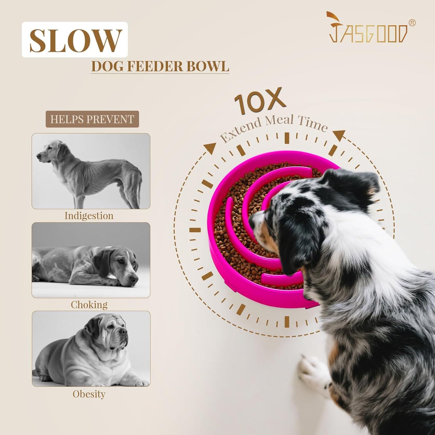 JASGOOD Slow Feeder Dogs Bowl for Large Medium Dogs,Anti-Gulping Pet Slower Food Feeding Bowls Stop Bloat,Preventing Choking