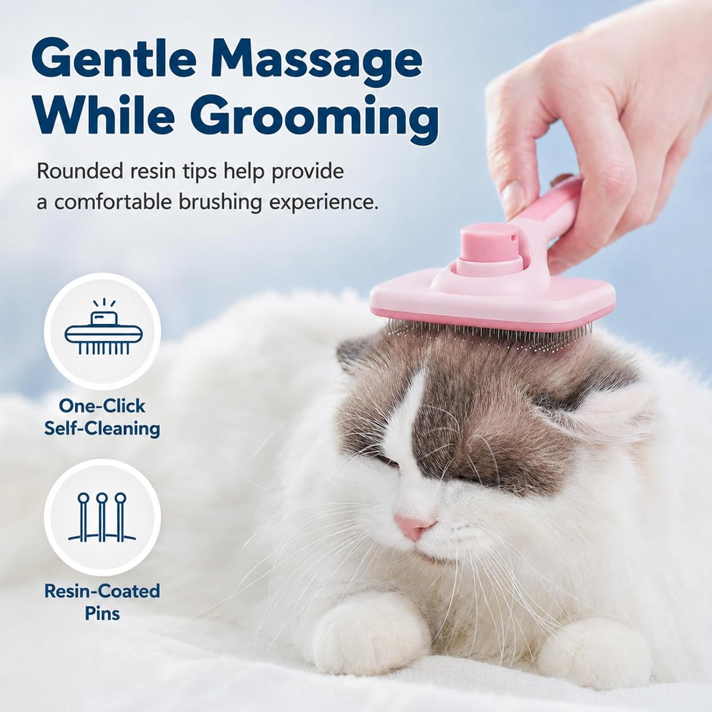 Self-Cleaning Cat Shedding Grooming Brush for Small Dog Pet Short Hair Remover Set Reusable Lint Removal Tool Carpet Scraper for Clothes Couch Bedding Furniture Car Pink