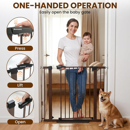 Baby Gate for Stairs, 29.7-40.6" Auto Close Dog Gate Indoor for Doorways, Dual-Lock Design, Adjustable Pet Gate No Drilling with Walk Thru Door for Hallways, Stroller Friendly, Black