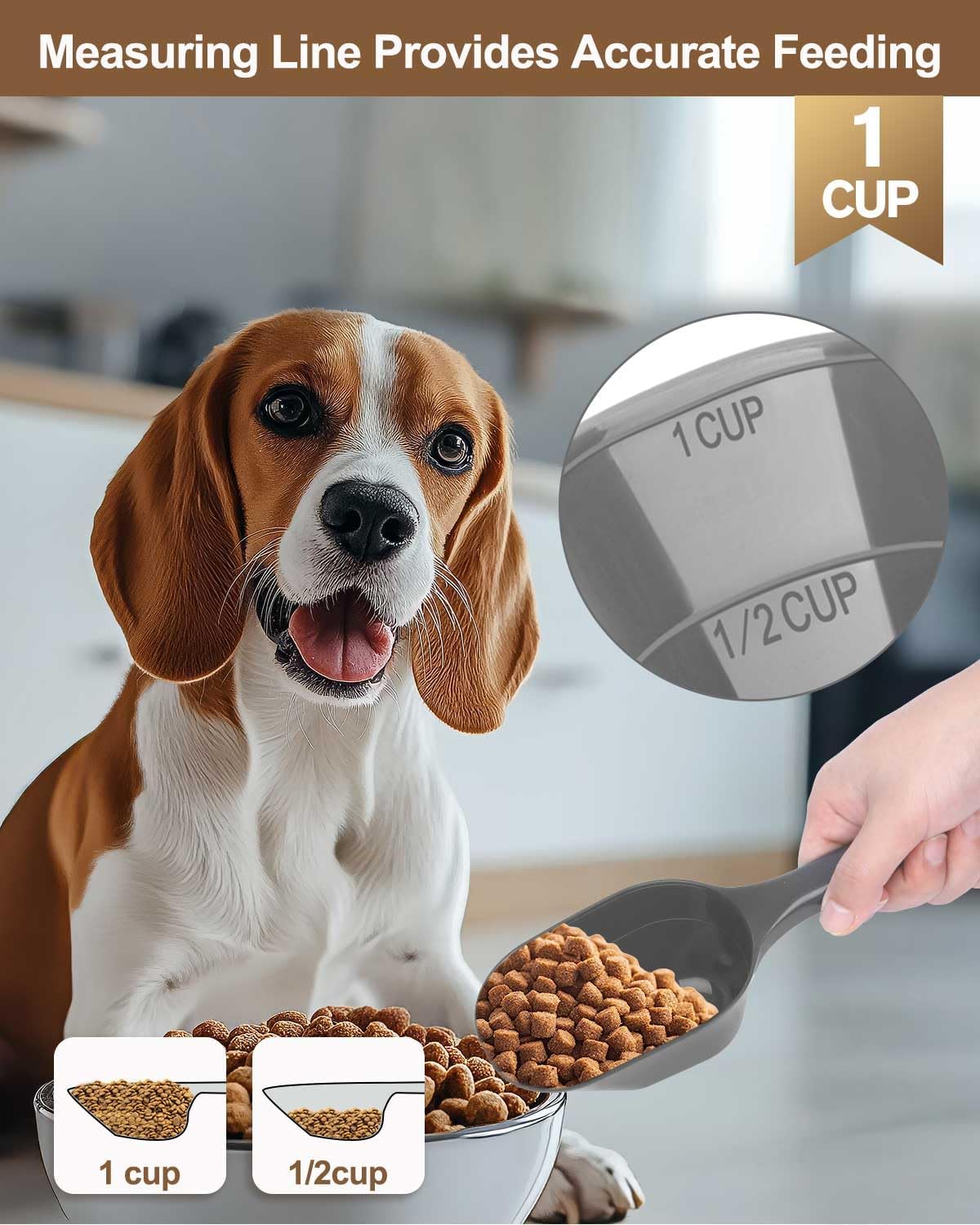 2 PACK Dog Food Scoop,1 Cup Capacity Pet Food Scoop With Measuring Lines For Dog, Puppy and Cat (Black)
