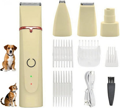 Low Noise 4-in-1 Dog Grooming Clippers Kit,Cordless Dog Nail Clipper,Dog Paw Trimmer,Cat Ear Trimmer,Pet Cat Dog Hair Trimmer for Small Large Dogs Cats and Rabbits Grooming at Home(Beige)