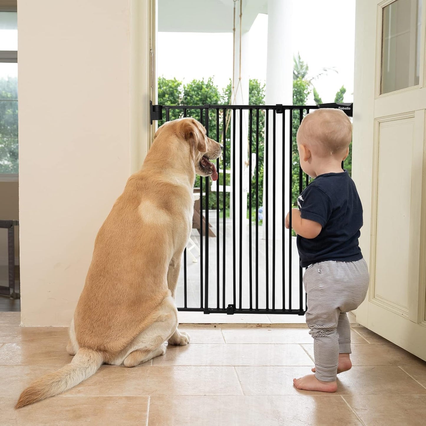 Babelio Baby Gate for Stairs, Kitchen & Doorways, 26-43" W 28" H No Bottom Bar| Easy Installation| One-Handed Operation| Auto-Close| Hardware Mount (Drill Needed) Safety Dog/Pet Gate Indoor (White)