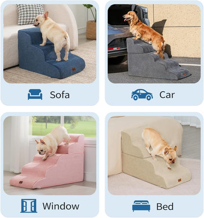 Made4Pets Dog Stairs Ramp for Small Dogs 15.7" H, 3-Step Dog Steps for Bed Couch Sofa and Chair, 35D Foam Pet Steps for Small Dogs and Cats, Non-Slip Bottom Pet Stairs, Grey