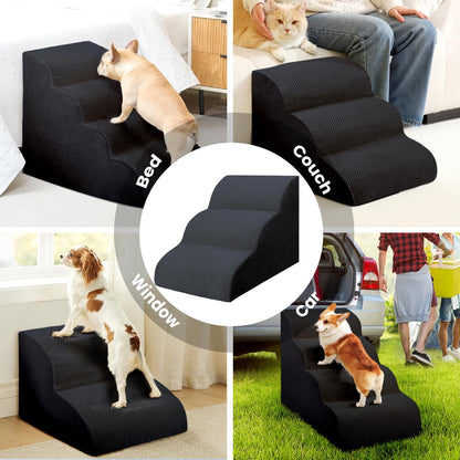 Dog Stairs for Small Dogs, 3 Tiers High Density Foam Dog Ramp, Extra Wide Non-Slip Pet Steps for High Beds Or Couch, Soft Foam Doggie Ladder for Dogs Injured, Older Pets, Small Cats