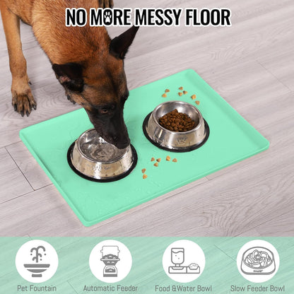 MateeyLife Silicone Cat & Dog Food Mat for Floors Waterproof, Anti-Slip Dog Bowl Mats for Food and Water, Pet Feeding Mats with Lip to Prevent Spills, Pet Placemat for Messy Drinkers to Protect Floors