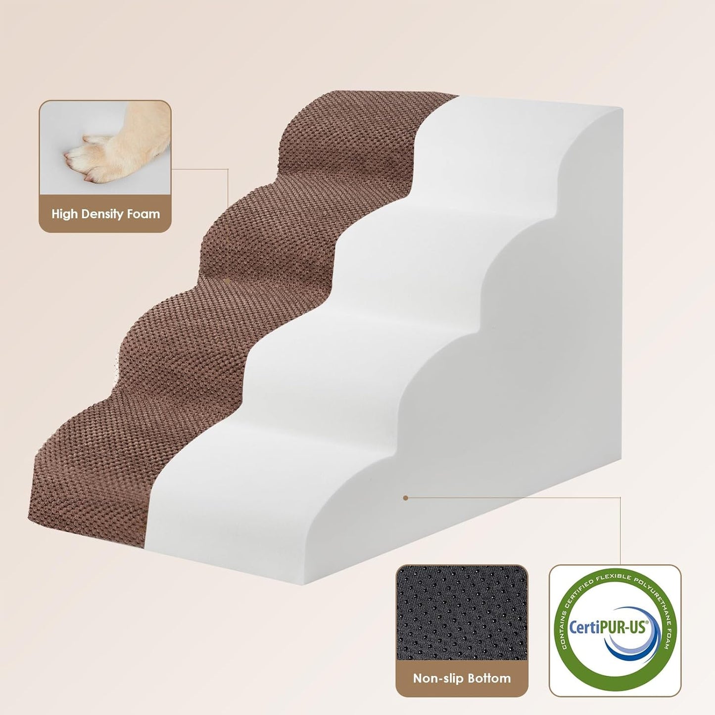 EHEYCIGA Curved Dog Stairs Ramp for High Beds 19.7" H, 4-Step Dog Steps for Small Dogs and Cats, Pet Stairs for High Bed Climbing, Non-Slip Balanced Pet Step Indoor, Grey