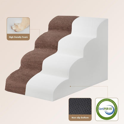 EHEYCIGA Curved Dog Stairs Ramp for High Beds 19.7" H, 4-Step Dog Steps for Small Dogs and Cats, Pet Stairs for High Bed Climbing, Non-Slip Balanced Pet Step Indoor, Grey