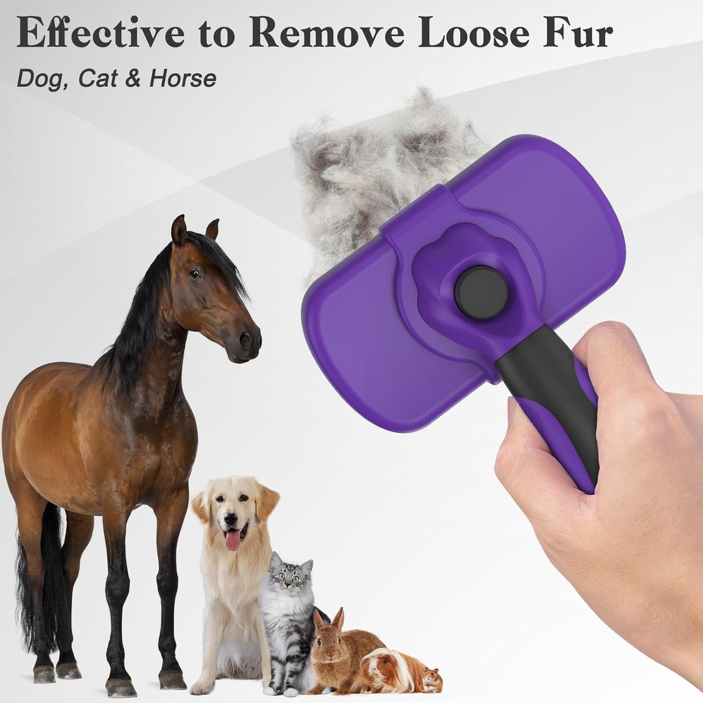 Dipoo Self Cleaning Shedding Brush - Skin Friendly Grooming Tool for Dogs, Cats, and Puppies, Deshedding and Hair Removal for Long and Short Haired Pets, Black