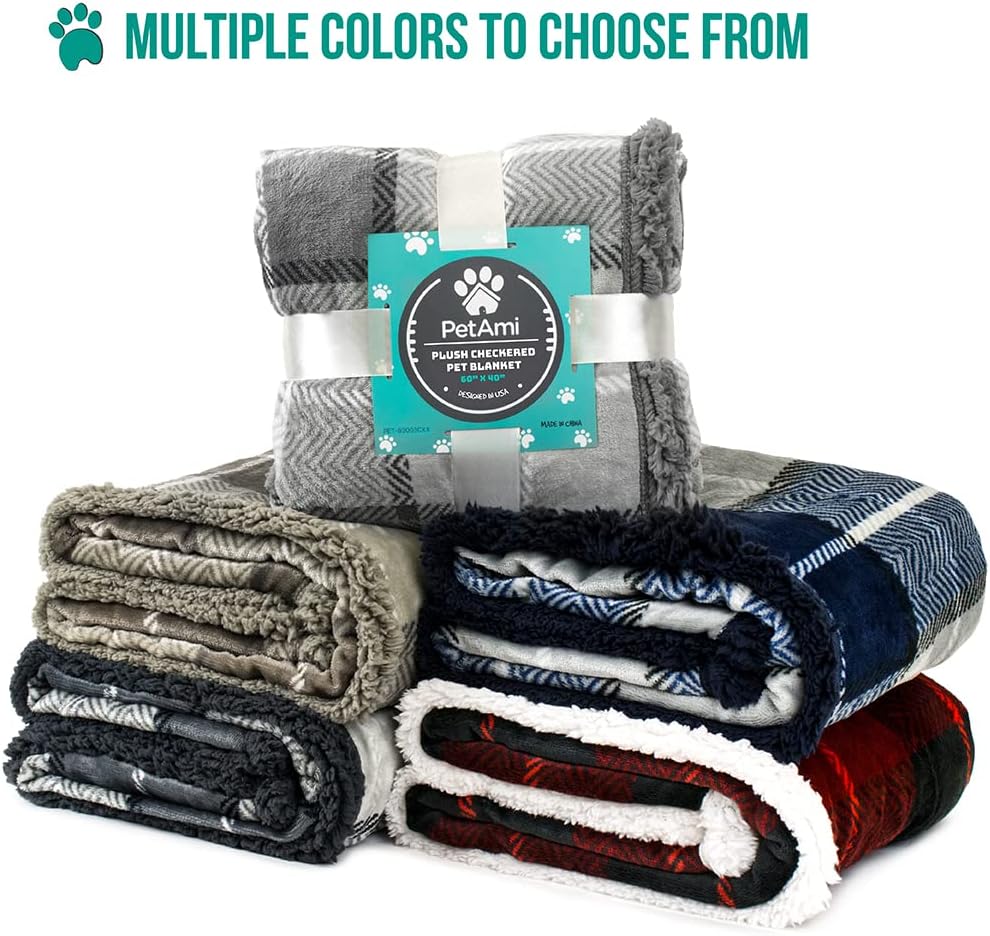 PetAmi Dog Blanket for Medium Large Dogs, Pet Bed Blanket Cat Puppy Kitten, Fleece Furniture Couch Cover Protector Sofa Car, Soft Sherpa Dog Throw Plush Reversible Washable, 40x60 Plaid Dark Gray