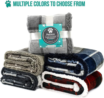PetAmi Dog Blanket for Medium Large Dogs, Pet Bed Blanket Cat Puppy Kitten, Fleece Furniture Couch Cover Protector Sofa Car, Soft Sherpa Dog Throw Plush Reversible Washable, 40x60 Plaid Dark Gray