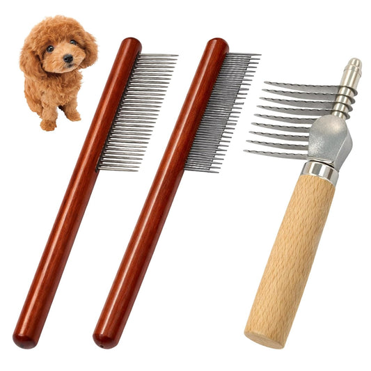 Dematting Comb for Dogs, 3 PCS Detangling Brush for Dogs and Cats, Professional Grooming Supplies, New Dual Row Comb Design with Long and Short Teeth,Easily Remove Knots, for Wavy & Curly Coats