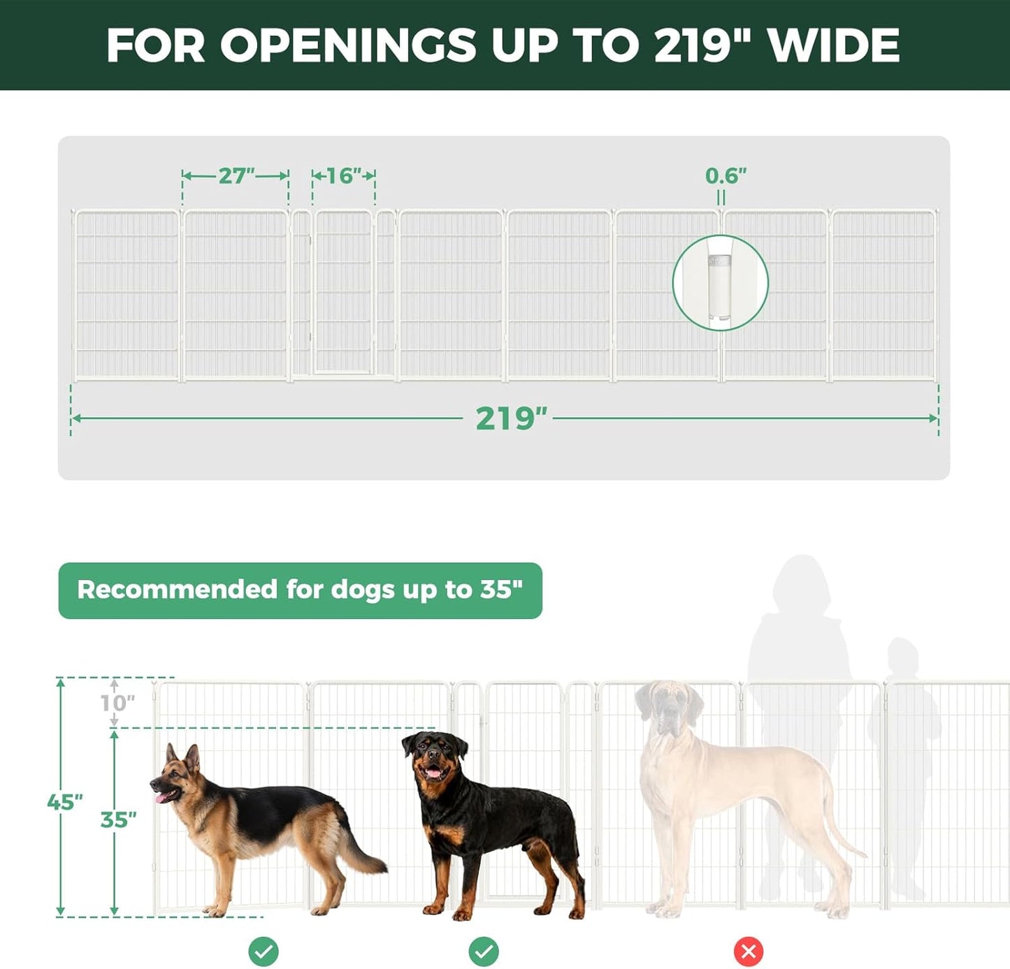 FXW Dog Gate Extra Wide Designed for Indoor Use, Adjustable Width Up to 183-inch Wide (24" H 8 Wire Panels for Puppies and Small Dogs), Black