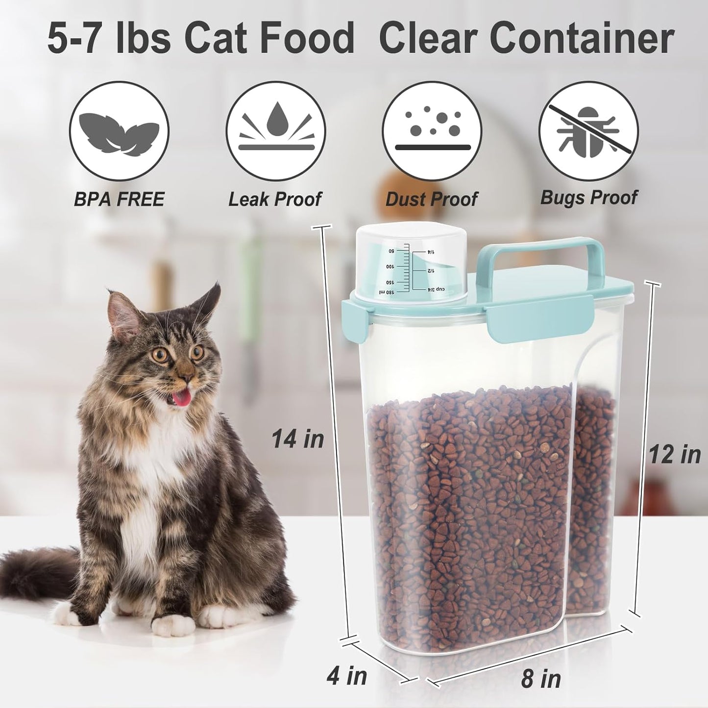 Dog Cat Food Storage Container, Pet Food Container Airtight with Large Spout & Cup, BPA-Free Plastic Food Dispenser for Pet Food, Bird Seed, Rice, Flour - Pink 2.5-5lb (1 pack)