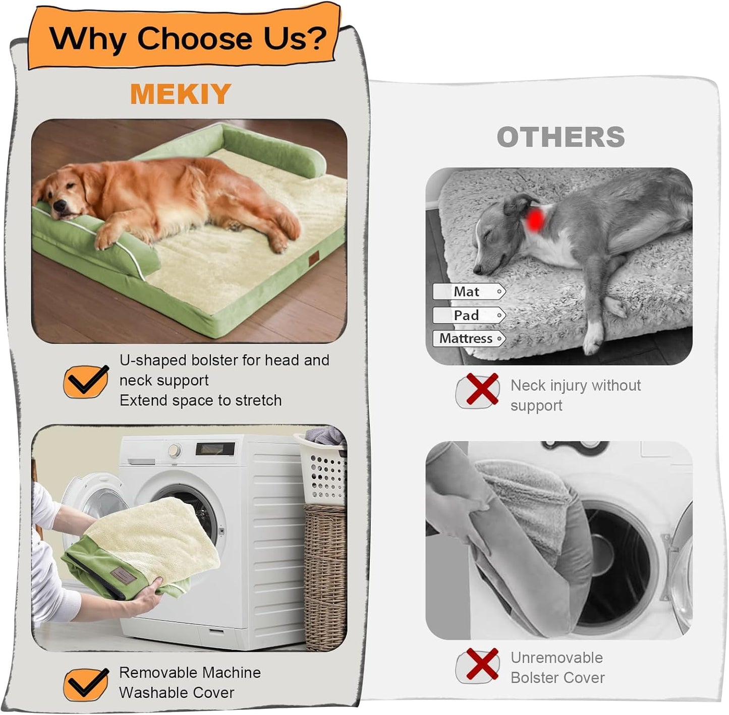 Large Dog Bed Orthopedic Washable - Beds Bolster - Medium XL XLarge Big Dogs - Memory Foam Couch Sofa - Waterproof with Removable Cover