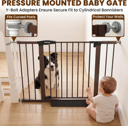 Mumeasy 29.7-46" Baby Gate for Stairs, Pressure Mounted Dog Gate for Doorways, Auto Close Walk Through Pet Gate Indoor, Extra Wide Metal Child Safety Gate, Mom's Choice Awards Winner, Black