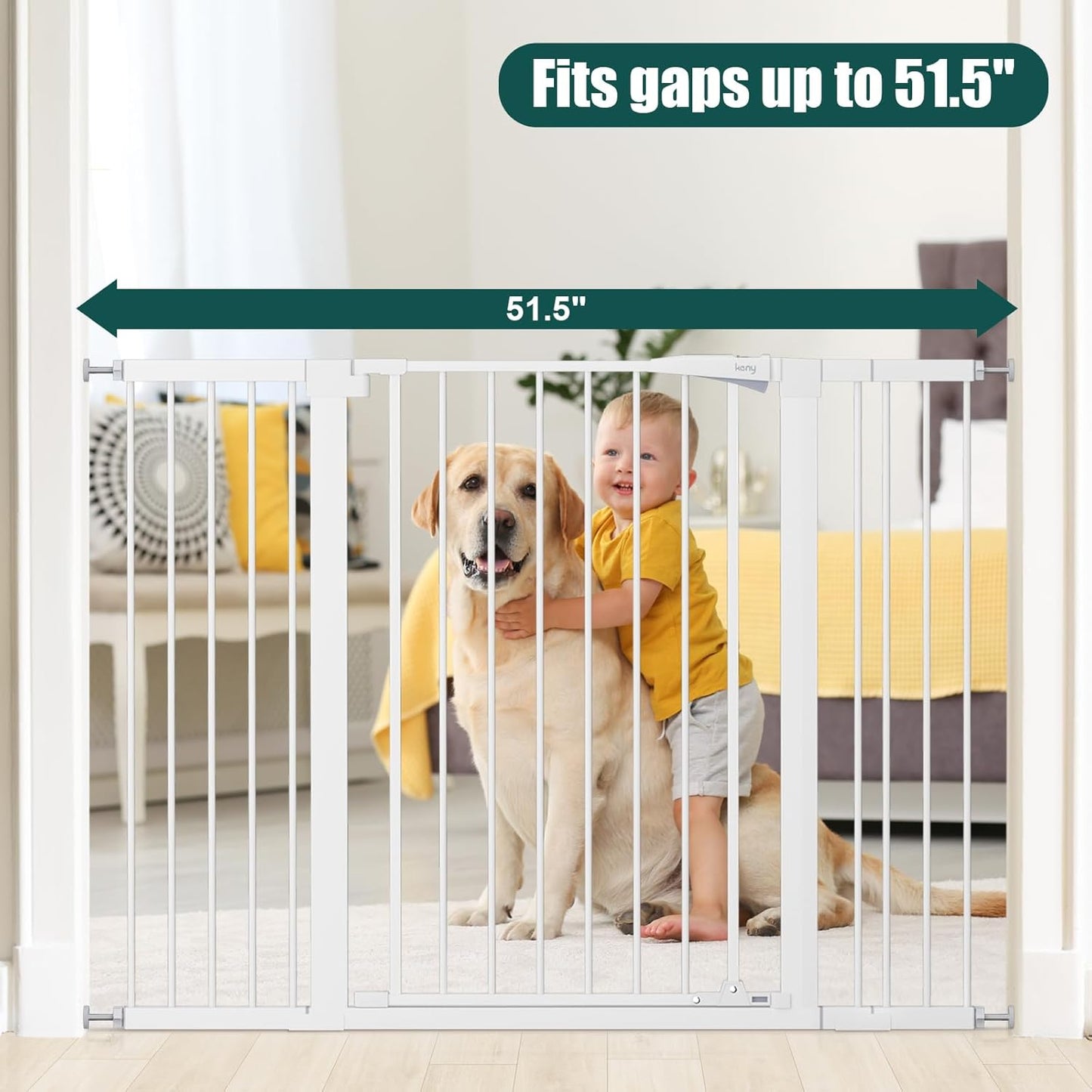 keny 29.7"-46" Baby Gate for Stairs, Auto Close Dog Gates for Doorways, Pressured Mounted No Drilling Pet Gate Extra Wide, One-Hand Opening Dual Lock Stair Gate, Indoor Kids Necessities, Black