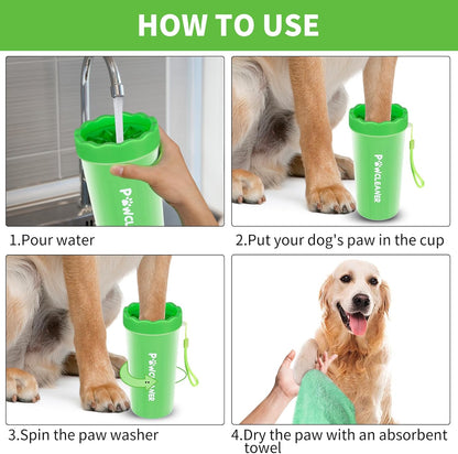 Professional 7 in 1 Dog Paw Cleaner for Dogs & Cats - Includes 1 Portable Paw Washer, 1 Bath Brush, 2 Dog Toothbrushes and 3 Absorbent Towels Note: Fits Paws up to 2 Inches Wide (Small, Blue)