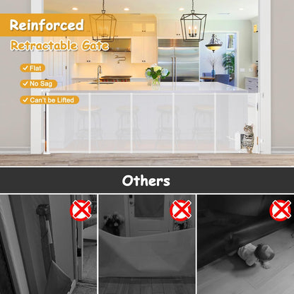 Reinforced 120 Inch Wide Retractable Baby Gates Extra Wide Pet Gate with Cat Door 10ft Extra Long Baby Gates for Large Openings 33 Inch Tall Reinforced Strips Retractable Dog Gate with Cat Door, Black
