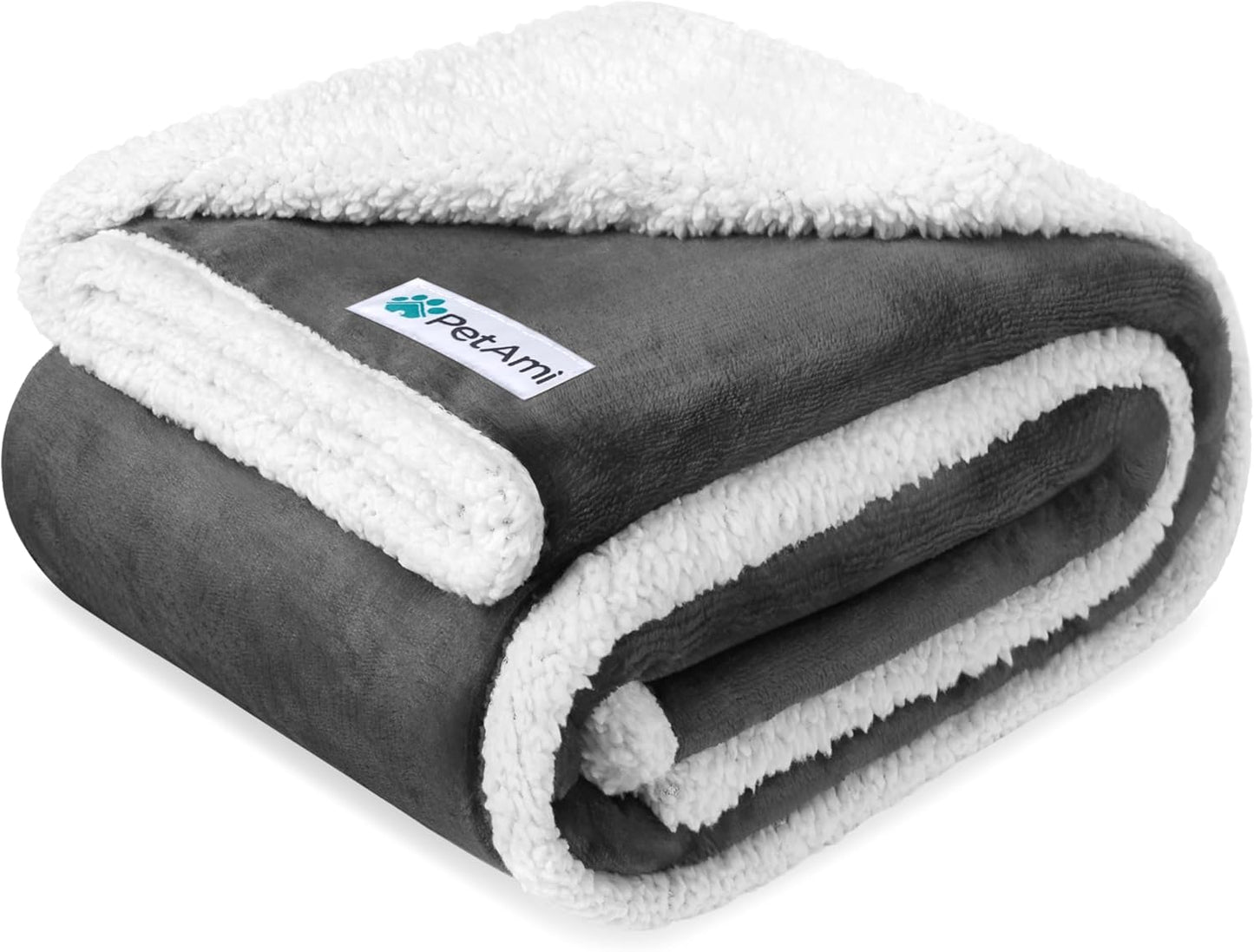 PetAmi Waterproof Dog Blanket for Couch, Large 60x40, Pee Proof Sherpa Fleece Reversible Pet Throw, Furniture Protector for Bed Sofa Kennel, Soft Washable Cover for Medium Dogs Cats, Grey Sherpa